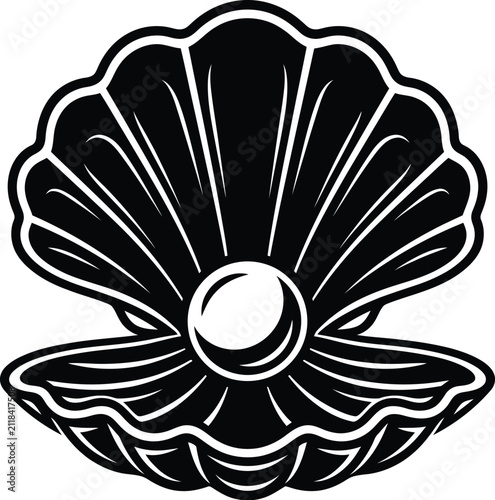 Seashell Oyster Pearl Vector Silhouette