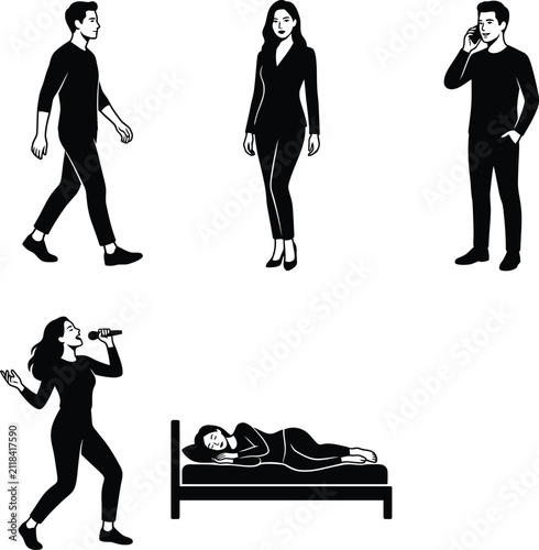 People Daily Activities Vector Silhouette