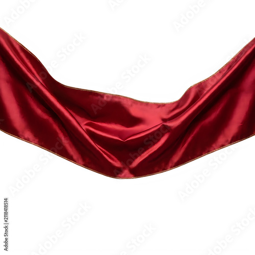 Elegant red silk satin fabric draped gracefully isolated on white background