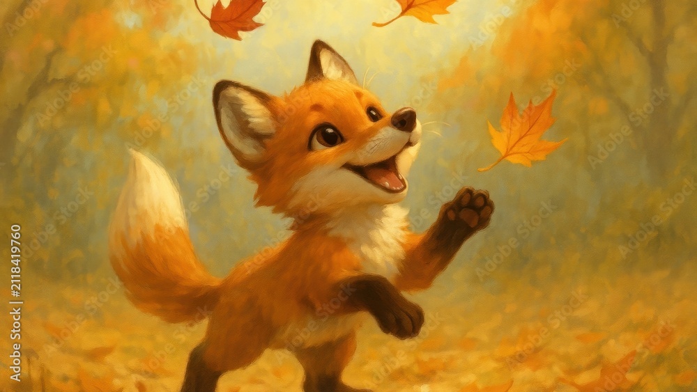 Fototapeta premium Playful fox in autumn forest