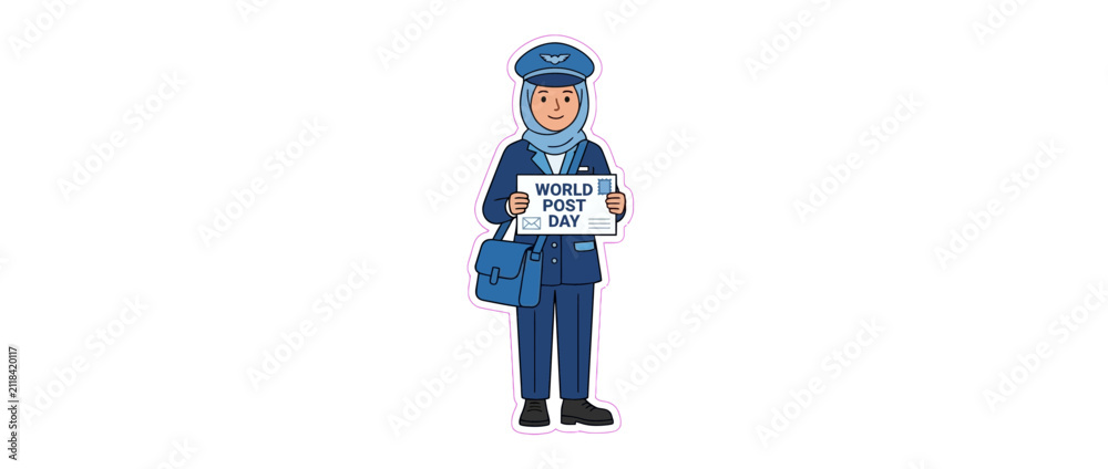Fototapeta premium Female Postal Worker with World Post Day Sign