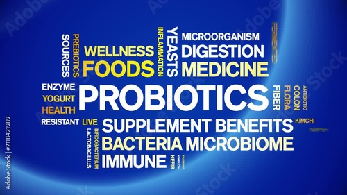 Probiotics animated word cloud-animation tag kinetic typography seamless loop.
