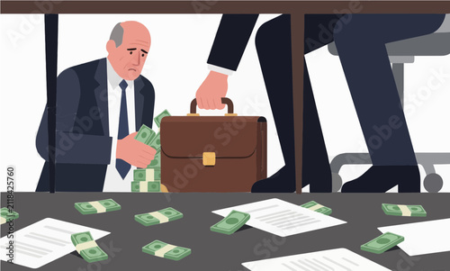 Corrupt businessman receiving secret bribe under desk