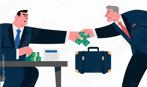 Businessmen exchanging cash for a corrupt deal in office