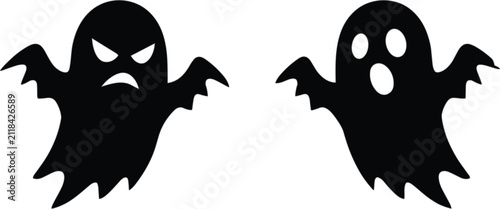 Bild auf Leinwand Spooky ghost silhouettes, angry and surprised Halloween spirit cartoon vector il