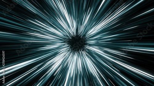 Abstract hyperspace tunnel with blue and white streaks of light sci fi background
