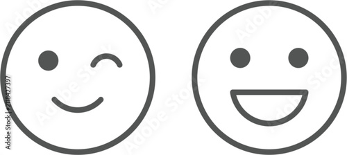 Foto Simple smiling face icons, happy and winking emoji outline vector illustration c