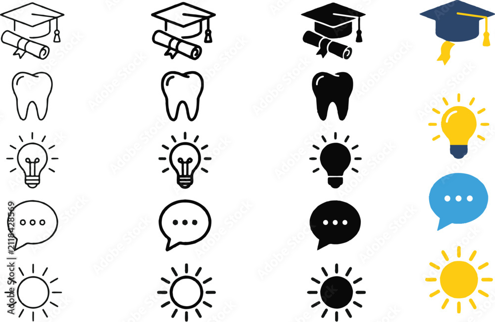 Fototapeta premium Black Linear Education Dental Idea Icon Vector Collection