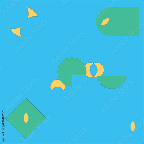 Modern Abstract Geometric Background with Green and Yellow Shapes on Bright Blue Minimal Vector Design
