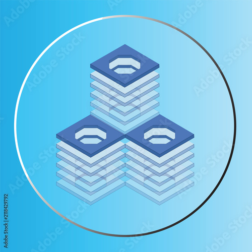 Isometric Data Storage Server Towers Vector Illustration for Cloud Computing, Big Data, and Tech Infrastructure Concept