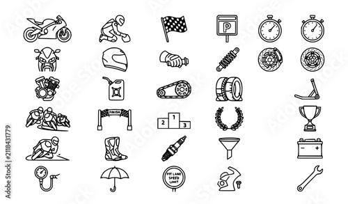Quadro su tela Motorcycle Racing Sports and Rider Equipment Editable Stroke Vector Icon Collect