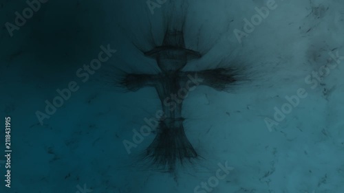 Concept animation of a scarecrow in a dark realm. 3d animation built from particles