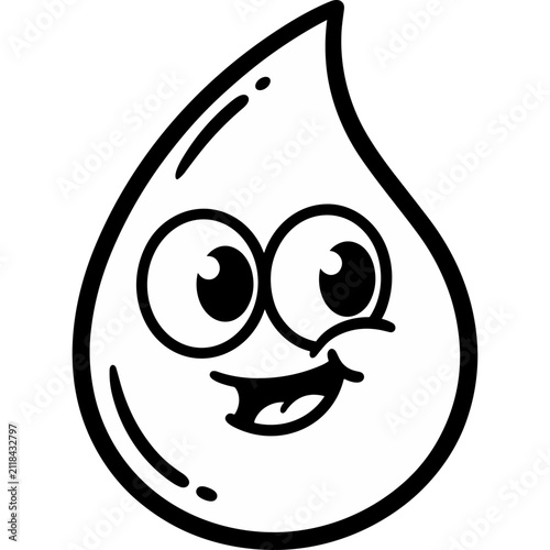 Cute Cartoon Water Drop Character with a Happy Face and Big Eyes Vector Illustration