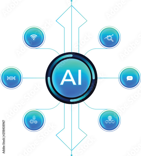 Isolated template for process flow diagram (green, blue tones). 6 buttons options. 3D infographic design with colourful thin lines for website or data presentation. Tech concept. Neon, choice button.