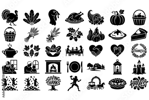 Thanksgiving Holiday Silhouette Icons Set