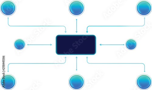 Isolated scheme template flow diagram AI process. Business, market research, IT support. Transparent, infographic (blue, green tones) for web interface, infographic internet site report. Tech