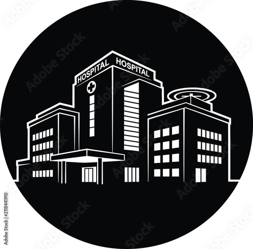 Hospital building silhouette icon with first aid medical center hospital