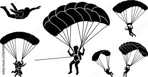 Фотография Skydiving and Parachuting Silhouette Vector Collection with Skydivers Freefallin