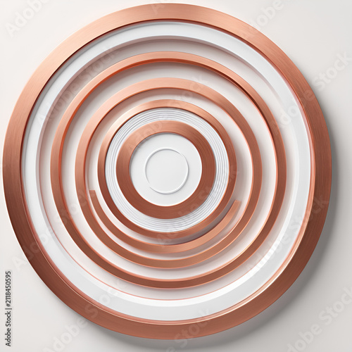 A white and copper plate, 3D render of an abstract business target concept