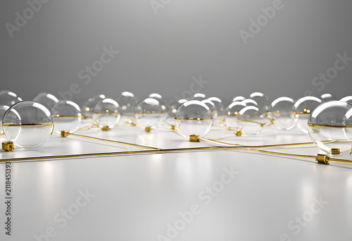 A group of shiny glass spheres on a white surface, 3D rendering of an abstract data visualization concept