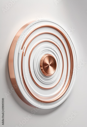 A white and copper wall light with a circular design, 3D render of an abstract business target concept