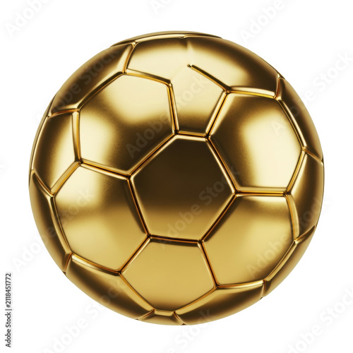 brilliant metallic gold regulation soccer ball with hexagonal panels, floating on transparent background, uhd commercial photography concept of premium exclusivity