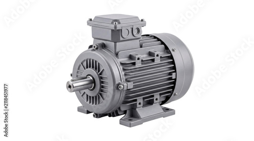 Obraz na płótnie Gray industrial electric motor with cooling fins and png isolated on transparent