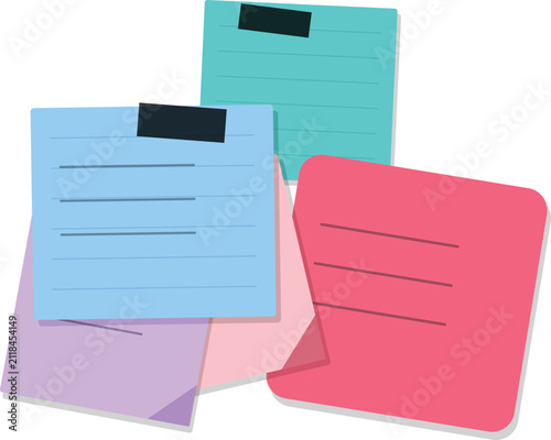 Photography Taped paper memo notes bundle vector illustration isolated on white background