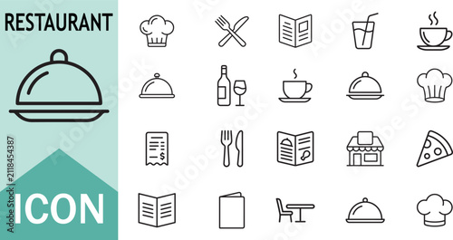Restaurant food service icon set for culinary business