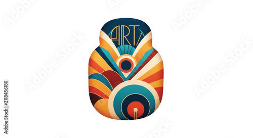 Vibrant Abstract Retro Sunburst Pattern with Rounded Shapes in Warm and Cool Colors, Clean Modern Design on White Background