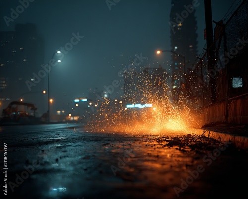 Urban Nightscape - A Dynamic Fusion of Light and Water.