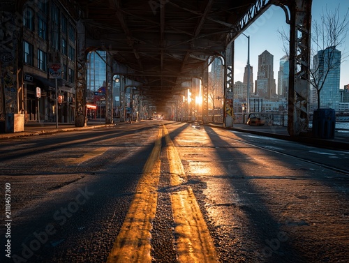 Urban Sunrise - A Glimpse of the City Through the Underpass.