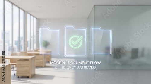 Digital document management workflow icons. Paperless office automation and data processing.
