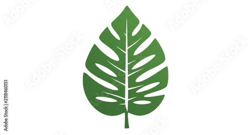 Vibrant Green Monstera Leaf with Subtle Texture Isolated on White Background