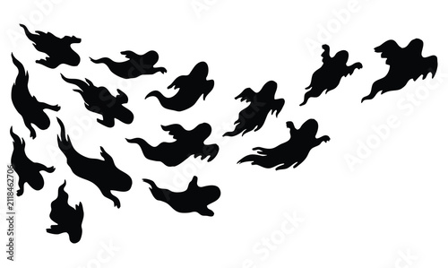 Фотография Flying ghosts swarm silhouettes background for Halloween concept vector illustra