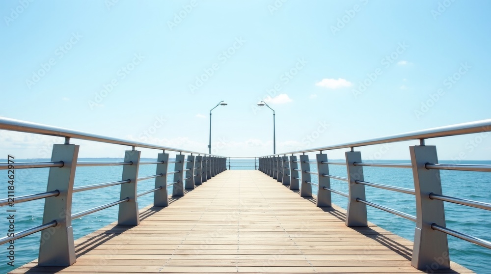 Fototapeta premium Wooden Pier Extending Into The Clear Blue Ocean.