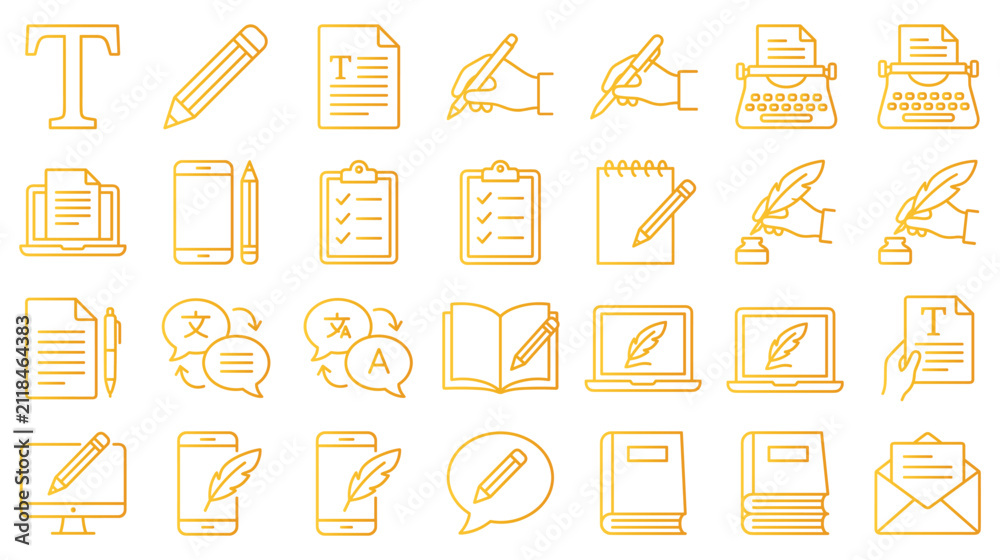 Fototapeta premium Writing and education icons with pencil, paper, typewriter and book.