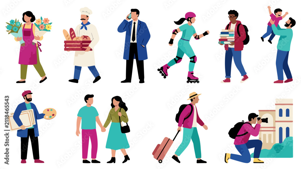 Fototapeta premium Stylish Urban Daily Activities Flat Vector Design