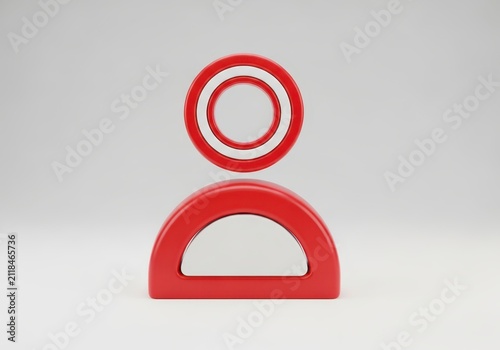 Red 3D User Icon Minimalist Person Avatar Symbol for Business and Social Media Profile Representation on White Background