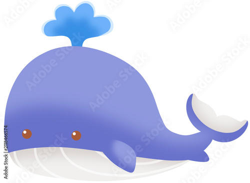 Canvastavla Cute blue whale character spouting water cheerfully in marine illustration