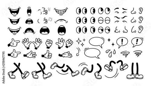 Vintage Cartoon Character Creation Kit with Facial Features and Limbs