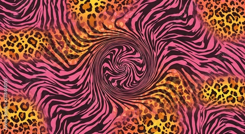 Vibrant Animal Print Pattern with Pink and Orange Leopard and Zebra Design
