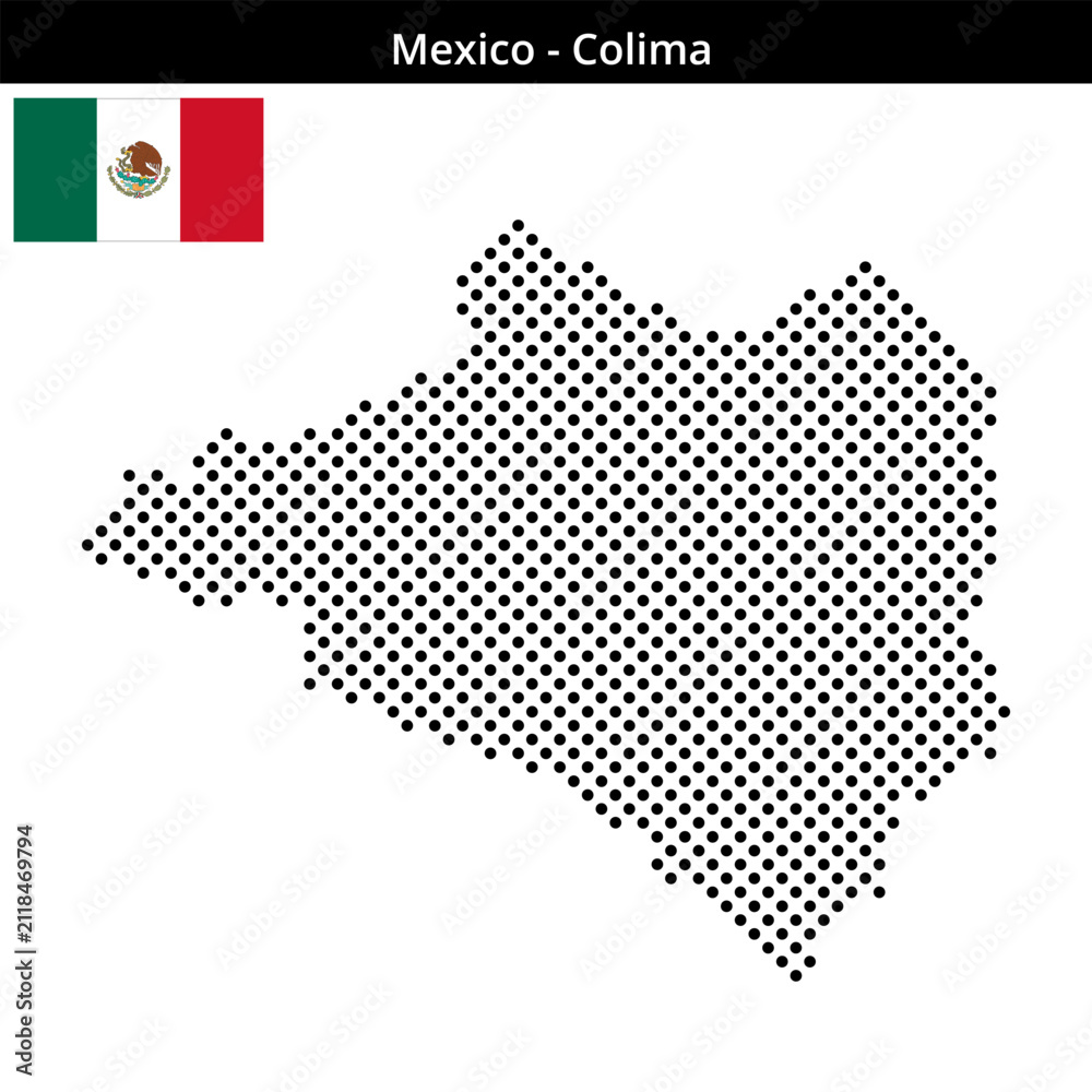 Fototapeta premium Map of Mexico region Colima in medium sized cross shaped dots