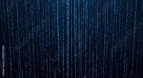 Abstract Digital Data Stream with Blue Binary Code on Dark Background for Technology and Cybersecurity