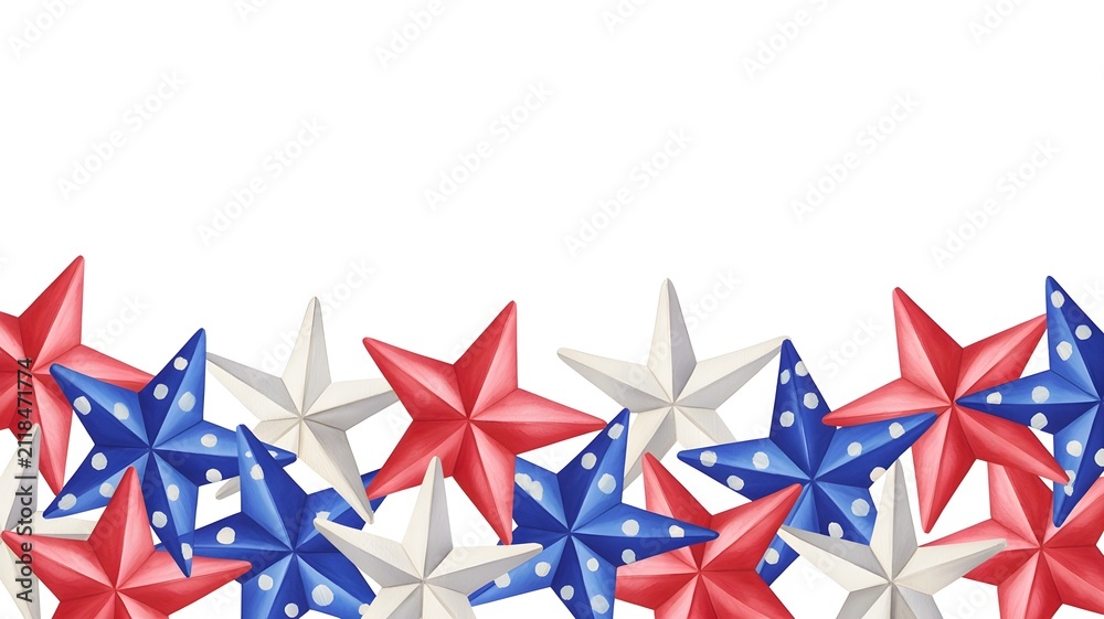 Fototapeta premium Red white and blue star shaped balloons for a festive american independence day celebration background
