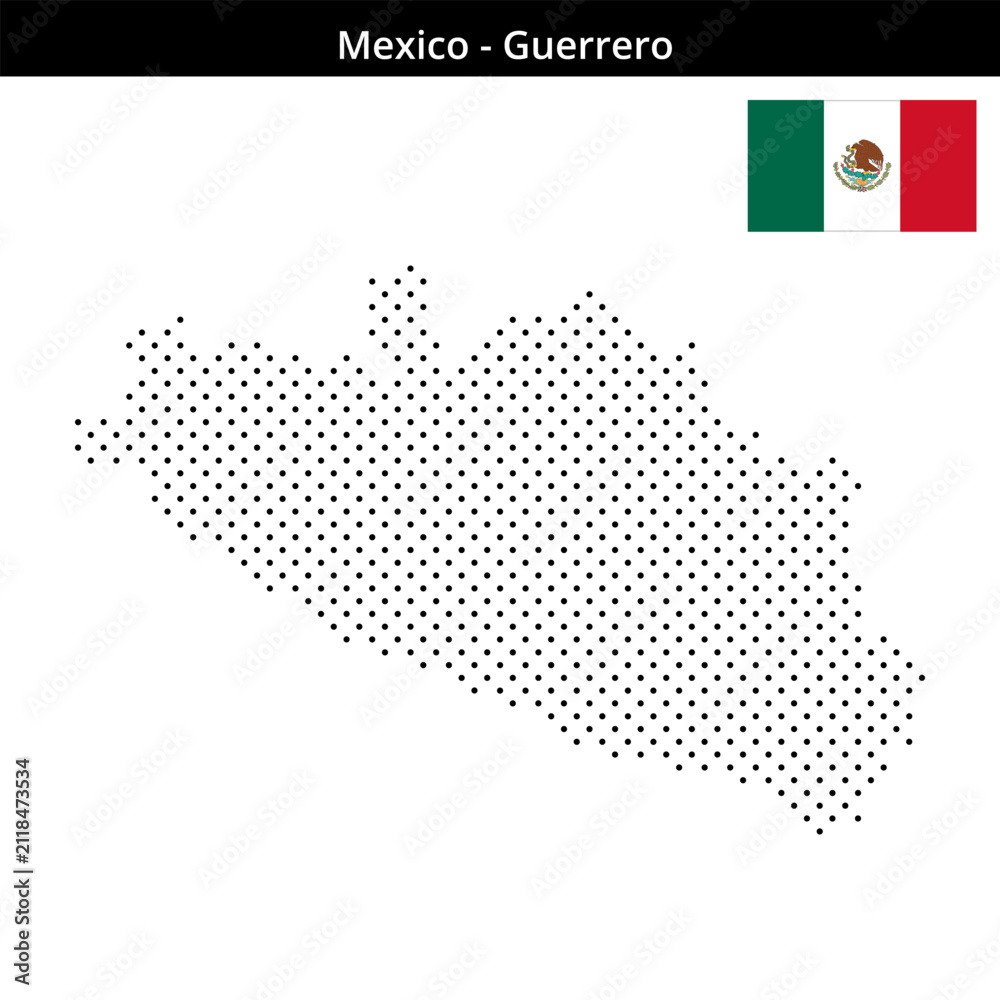 Fototapeta premium Map of Mexico region Guerrero in small cross shaped dots