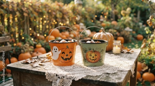 Halloween Mug Cups on Outdoor Table