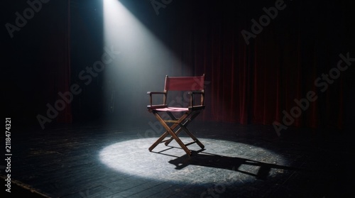 Red Director Chair Under Spotlight on Stage