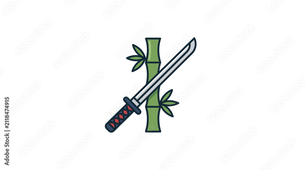 Obraz premium Samurai Sword and Bamboo Illustration