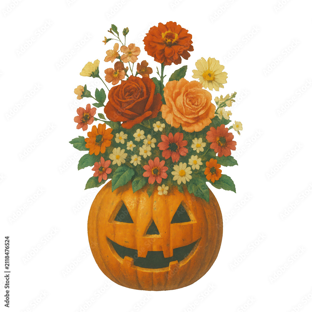 Obraz premium PNG Floral pumpkin bouquet illustration